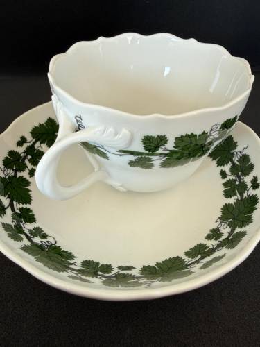 Antíka Orjinal Alman Meissen Porselen Çay Fincanı Yeşil Asma Yapraklı - 4