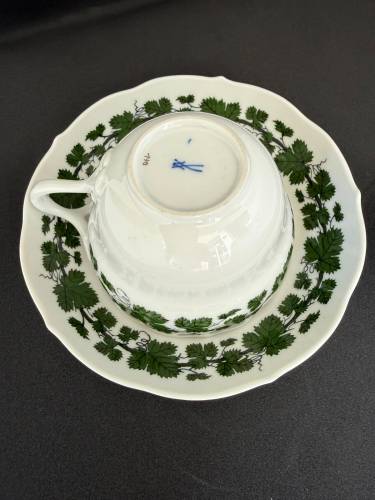 Antíka Orjinal Alman Meissen Porselen Çay Fincanı Yeşil Asma Yapraklı - 5