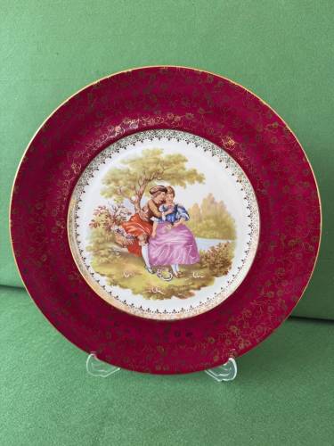 Antika Fransız Limoges 28cm Dekoratif Tabak Kabartma Fragonard Desen - 0