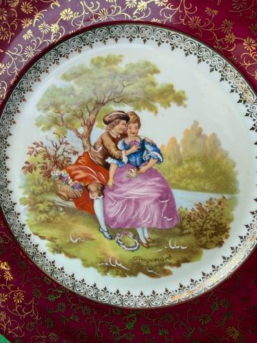 Antika Fransız Limoges 28cm Dekoratif Tabak Kabartma Fragonard Desen - 1