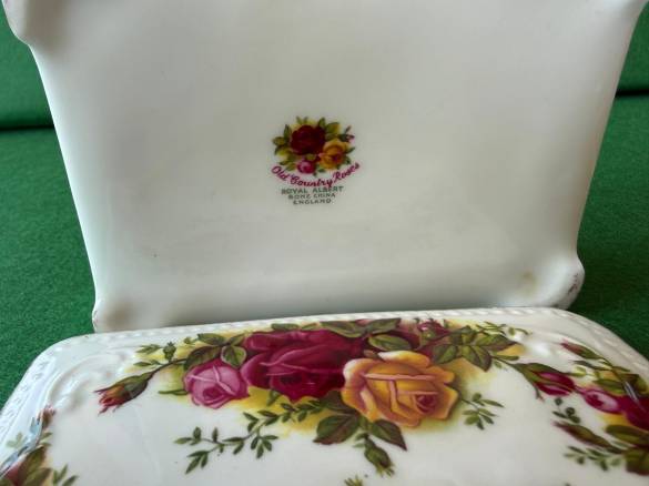 Antika İngiliz Porselen Royal Albert Old Country Roses Bone China Tereyağlık Kutu 12cm - 3