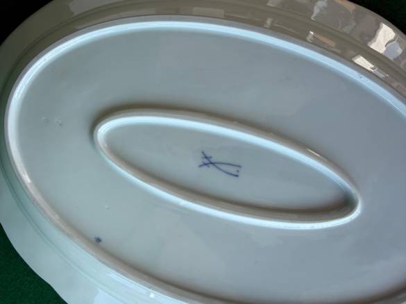 Antika Meissen Alman Porselen Kayık Tabak 35cm - 1