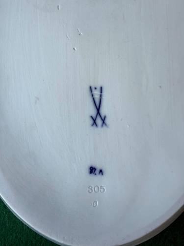 Antika Meissen Porselen Tabak 28cm Yaprak Desenli - 2