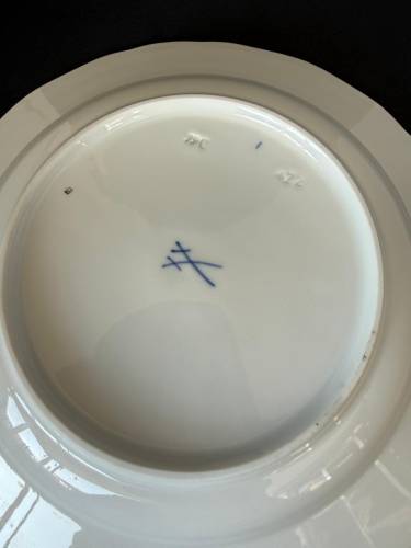 Antíka Orjinal Meissen Alman Porcelen Tabak 20cm Yeşil Asma Yapraklı - 1