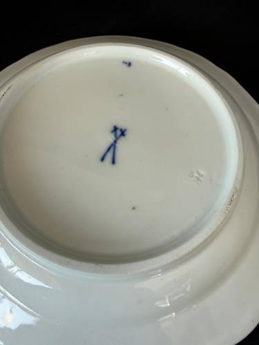 Antíka Orjinal Meissen Alman Porcelen Tabak 18cm Yeşil Asma Yapraklı - 2
